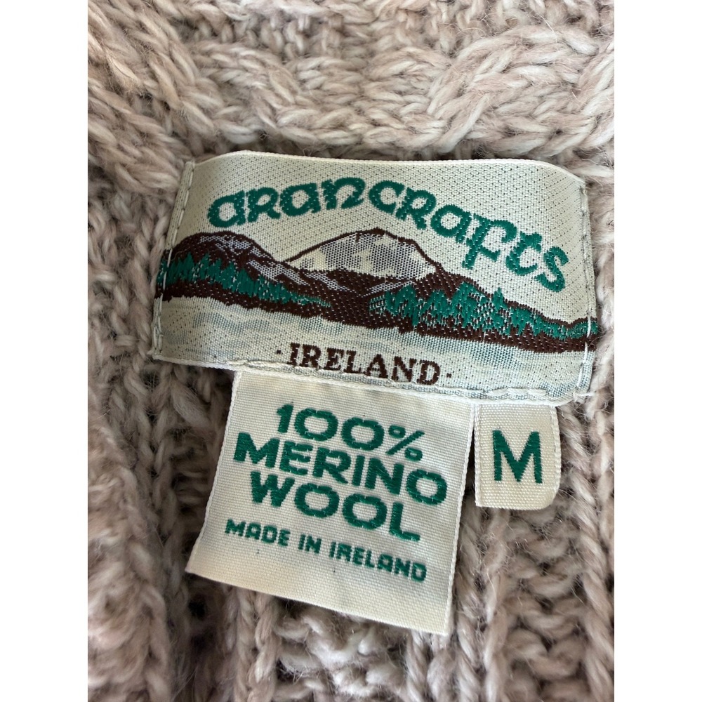 Aran Crafts Ireland 100% Merino Wool Sweater Women M Cable Knit Cardigan Beige - Picture 8 of 8